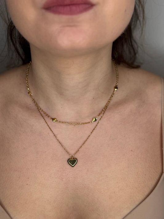COLLANA DOPPIO STRATO CUORI ORO