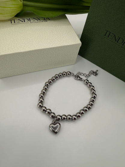 Bracciale SFERE CON CUORE ARGENTO